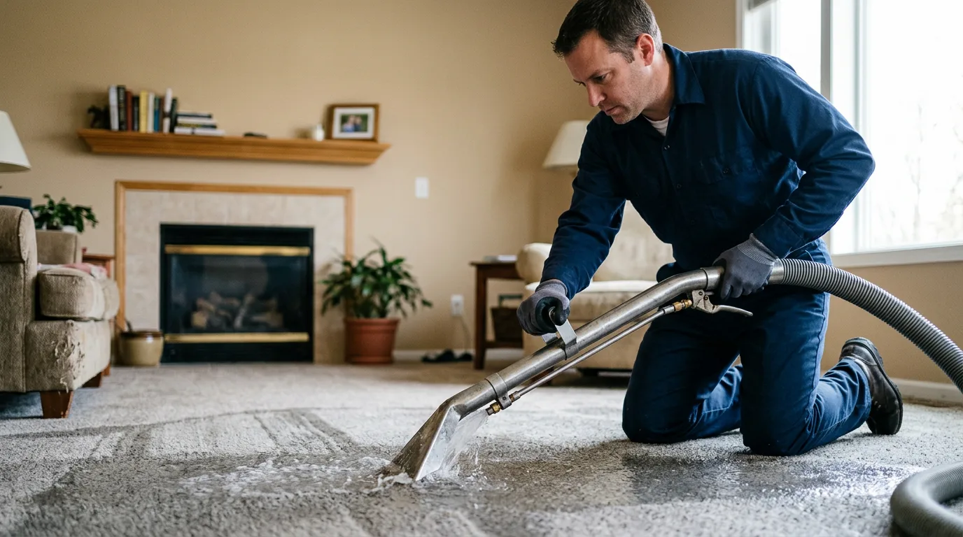 Water damage restoration technician working near Camden, NY